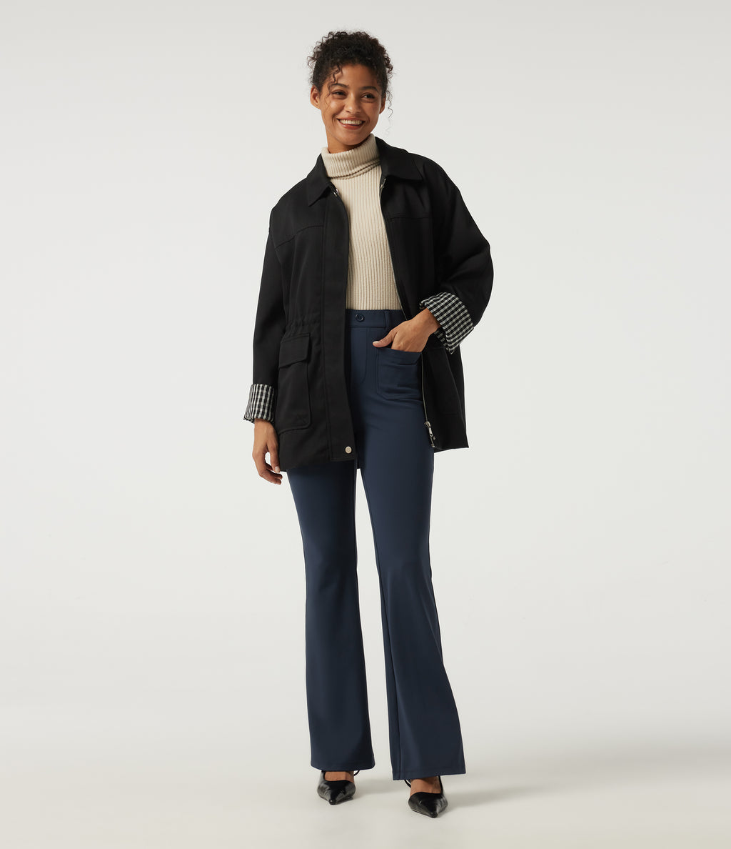 High Waisted Flare Work Trousers with Pockets — Midnight Blue — view 7