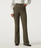 High Waisted Bootcut Work Cotton Pant with Pockets — Withered Green — view 3