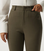High Waisted Bootcut Work Cotton Pant with Pockets — Withered Green — view 4