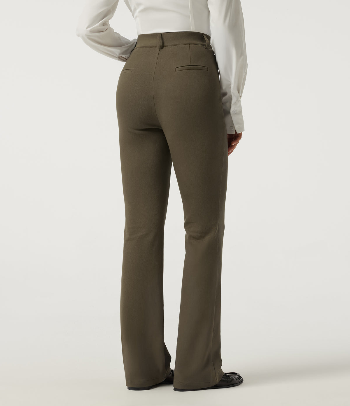 High Waisted Bootcut Work Cotton Pant with Pockets — Withered Green — view 2