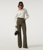 High Waisted Bootcut Work Cotton Pant with Pockets — Withered Green — view 7