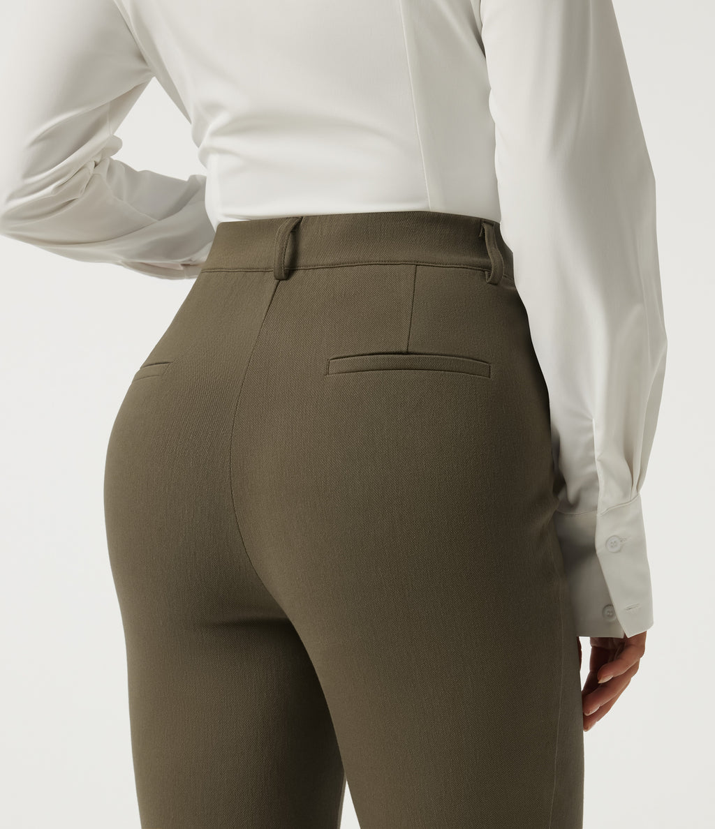 High Waisted Bootcut Work Cotton Pant with Pockets — Withered Green — view 5