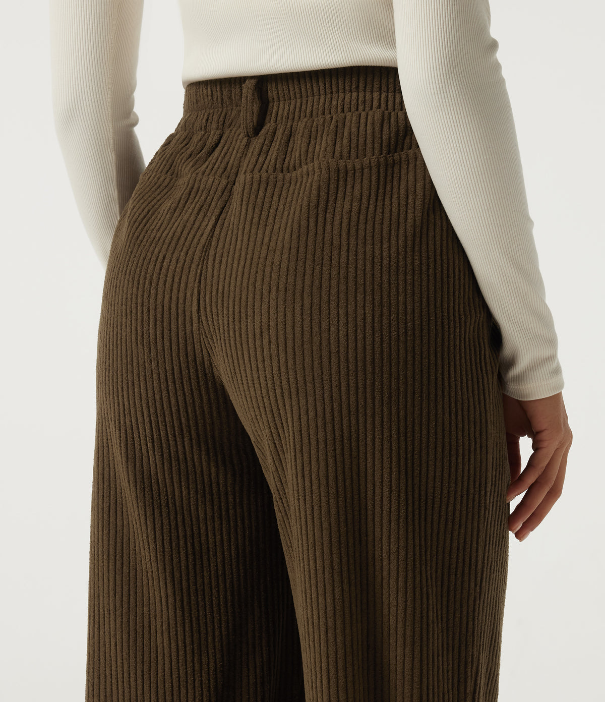 High Waisted Straight Leg Corduroy Casual Trousers with Pockets — Carafe — view 4