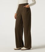 High Waisted Straight Leg Corduroy Casual Trousers with Pockets — Carafe — view 3