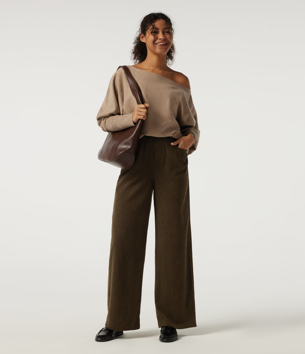 High Waisted Straight Leg Corduroy Casual Trousers with Pockets — Carafe — view 6