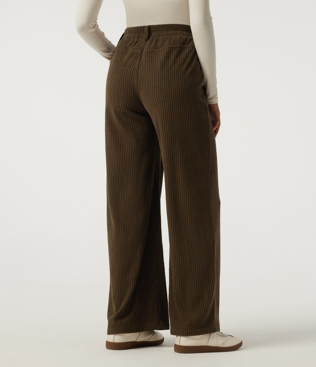 High Waisted Straight Leg Corduroy Casual Trousers with Pockets — Carafe — view 2