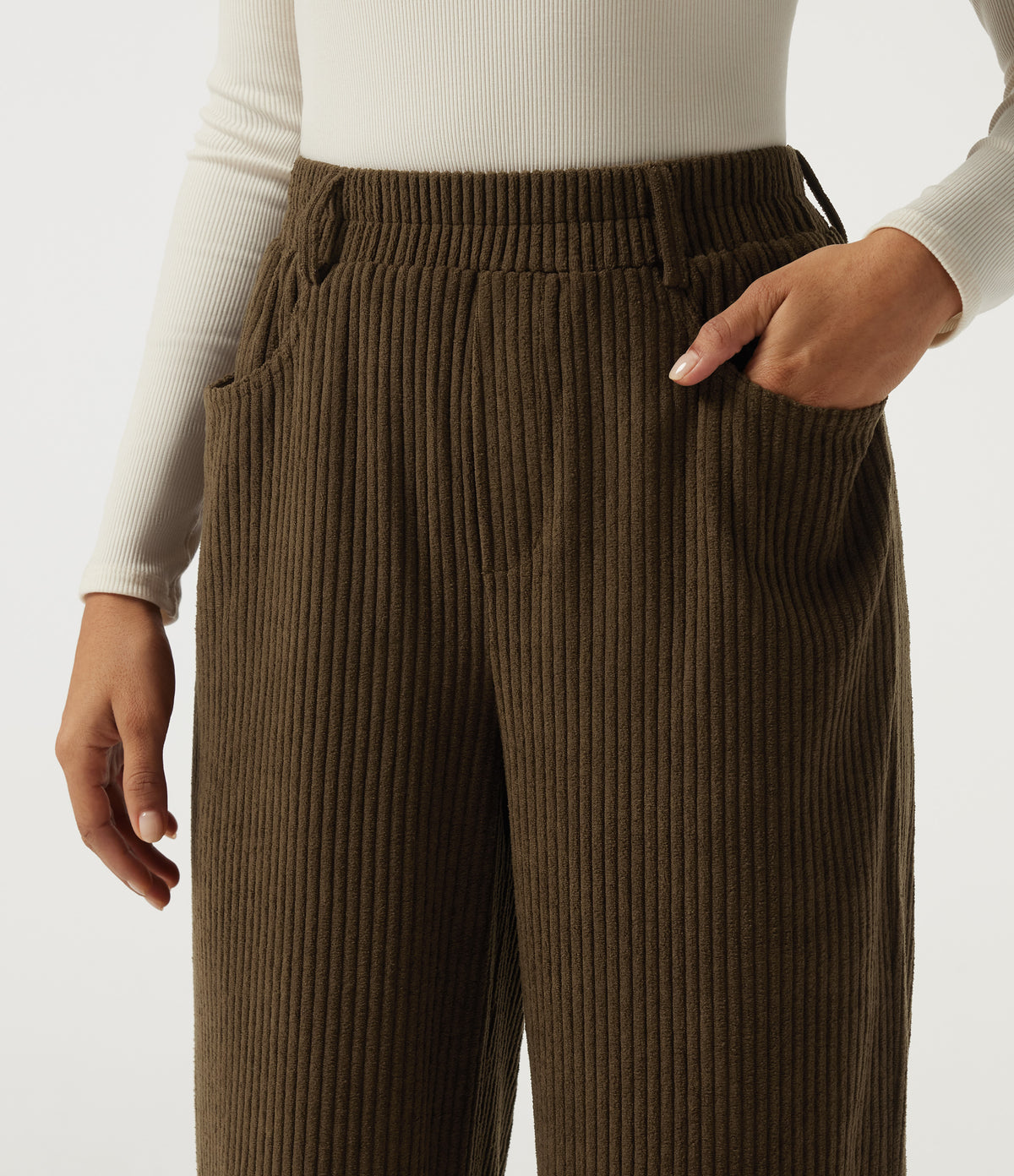 High Waisted Straight Leg Corduroy Casual Trousers with Pockets — Carafe — view 5