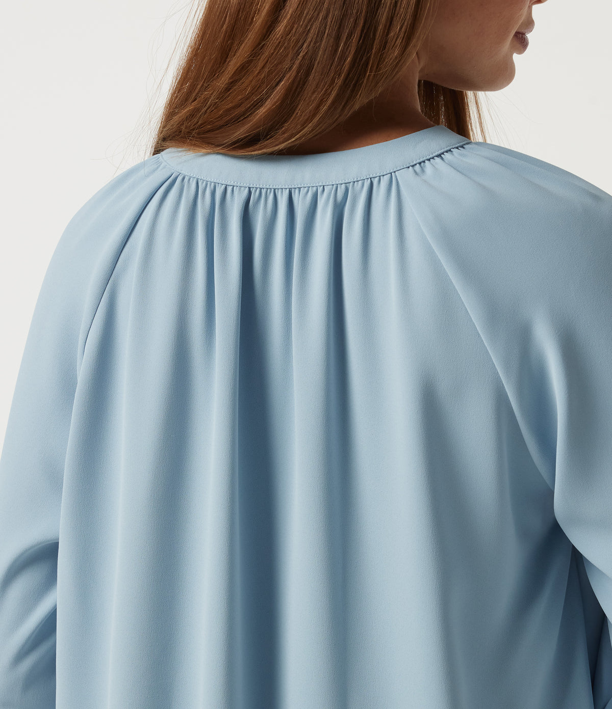 V Neck Long Sleeve Contrast Lace Curved Hem Resort Blouse — Skyride — view 6