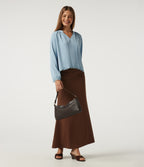 V Neck Long Sleeve Contrast Lace Curved Hem Resort Blouse — Skyride — view 8
