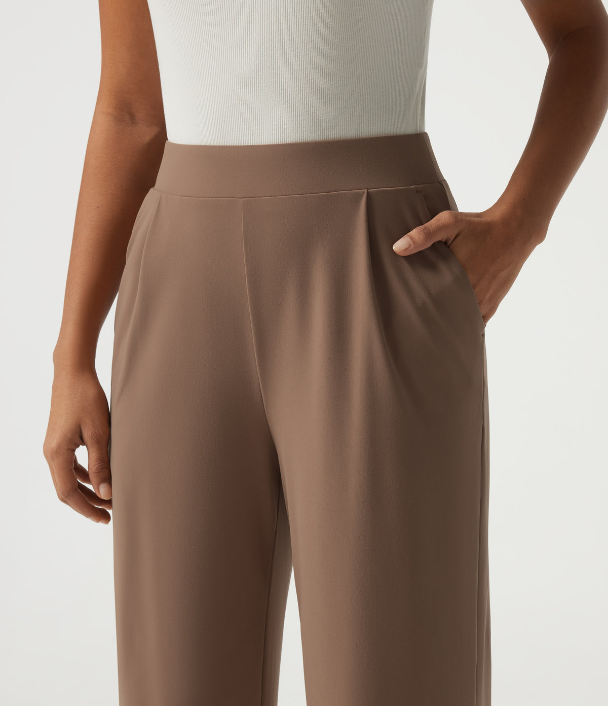 2.0 Pet Hair Resistant High Waisted Wide Leg Work Trousers with Pockets — Burro — view 5