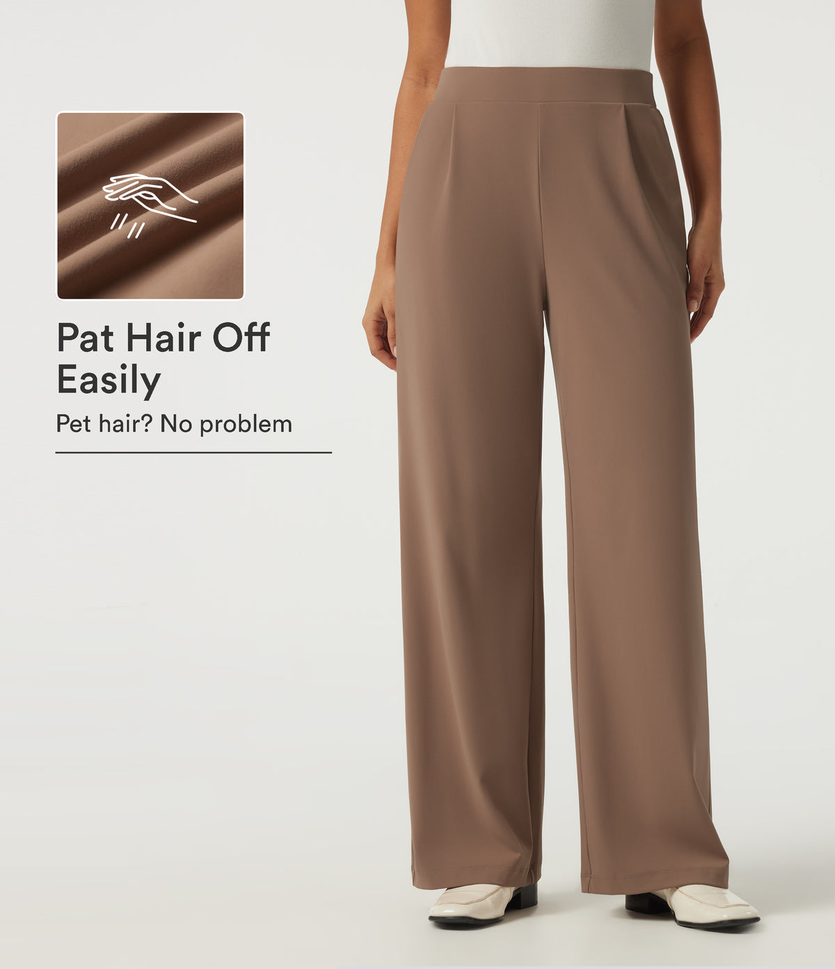 2.0 Pet Hair Resistant High Waisted Wide Leg Work Trousers with Pockets — Burro — view 1