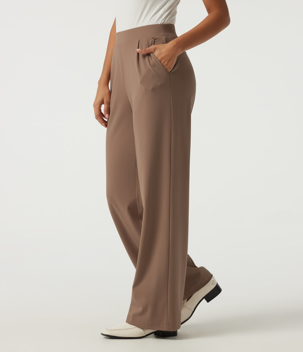 2.0 Pet Hair Resistant High Waisted Wide Leg Work Trousers with Pockets — Burro — view 3