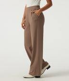 2.0 Pet Hair Resistant High Waisted Wide Leg Work Trousers with Pockets — Burro — view 3