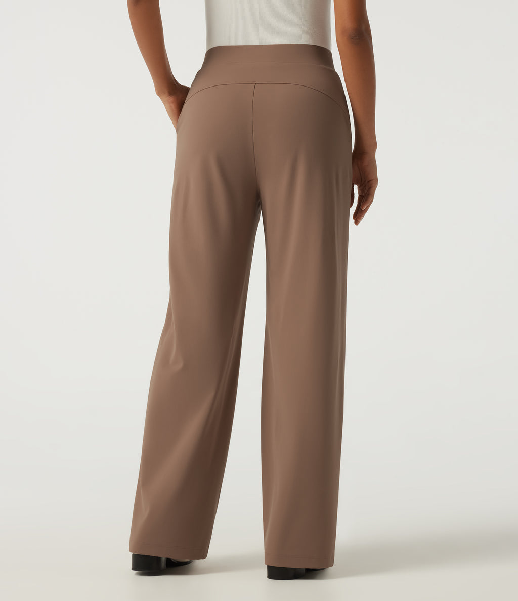 2.0 Pet Hair Resistant High Waisted Wide Leg Work Trousers with Pockets — Burro — view 2
