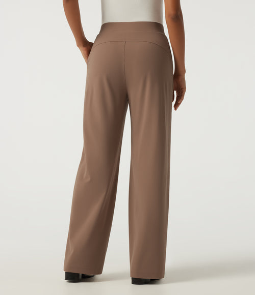 2.0 Pet Hair Resistant High Waisted Wide Leg Work Trousers with Pockets — Burro — view 2