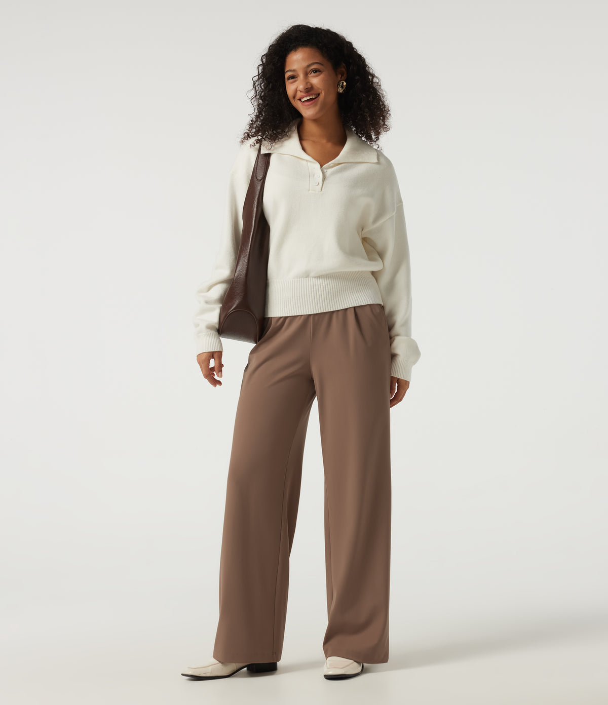 2.0 Pet Hair Resistant High Waisted Wide Leg Work Trousers with Pockets — Burro — view 7