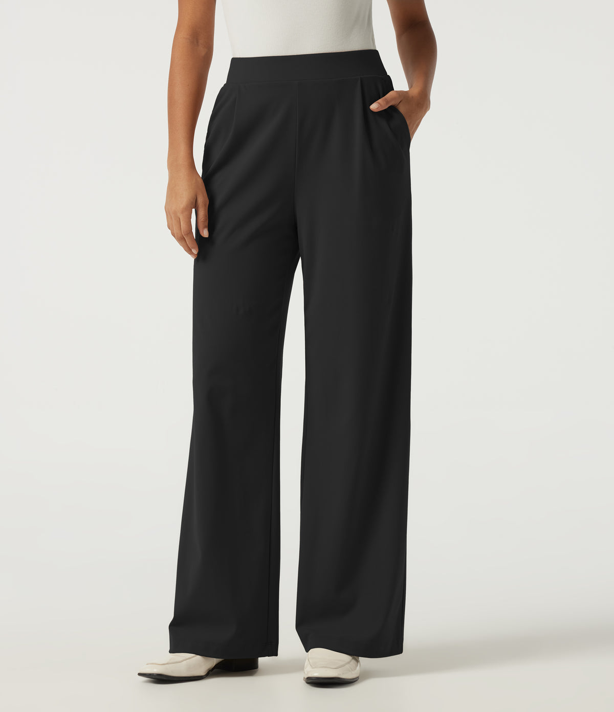 2.0 Pet Hair Resistant High Waisted Wide Leg Work Trousers with Pockets — Black — view 9