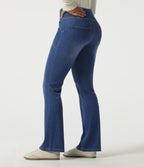 High Waisted Flare Denim Casual Leggings with Pockets — Baja Blue Denim — view 6