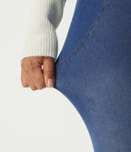 High Waisted Flare Denim Casual Leggings with Pockets — Baja Blue Denim — view 7