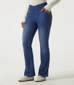 High Waisted Flare Denim Casual Leggings with Pockets — Baja Blue Denim — view 1