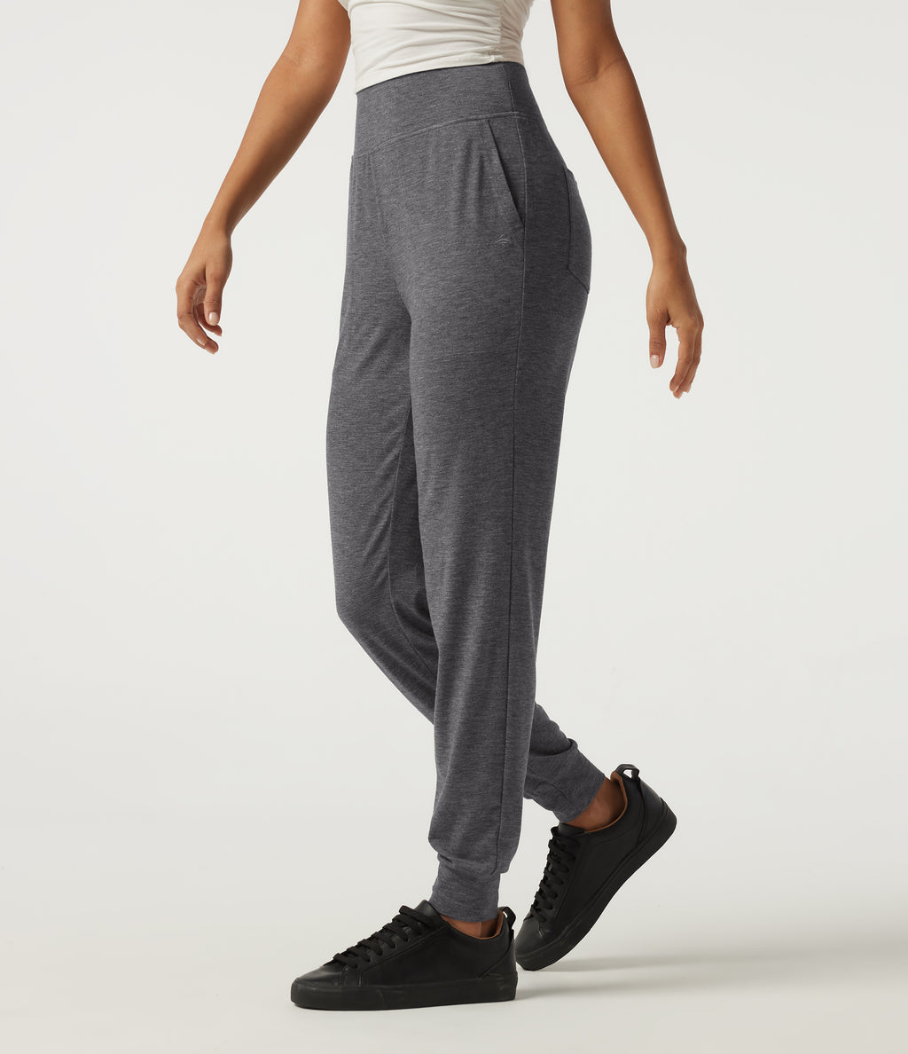 High Waisted Tummy Control Casual Joggers with Pockets — Darl Gray Floral Yarn — view 3