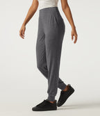 High Waisted Tummy Control Casual Joggers with Pockets — Darl Gray Floral Yarn — view 3