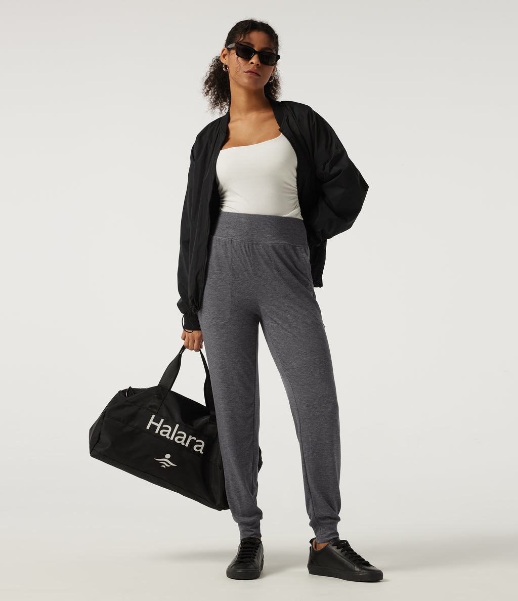 High Waisted Tummy Control Casual Joggers with Pockets — Darl Gray Floral Yarn — view 8