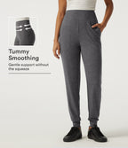 High Waisted Tummy Control Casual Joggers with Pockets — Darl Gray Floral Yarn — view 1