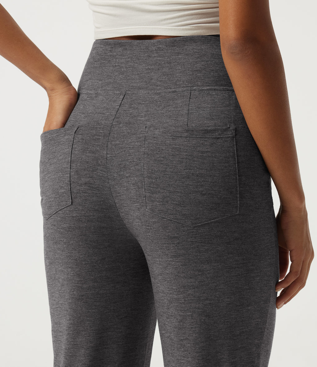 High Waisted Tummy Control Casual Joggers with Pockets — Darl Gray Floral Yarn — view 5