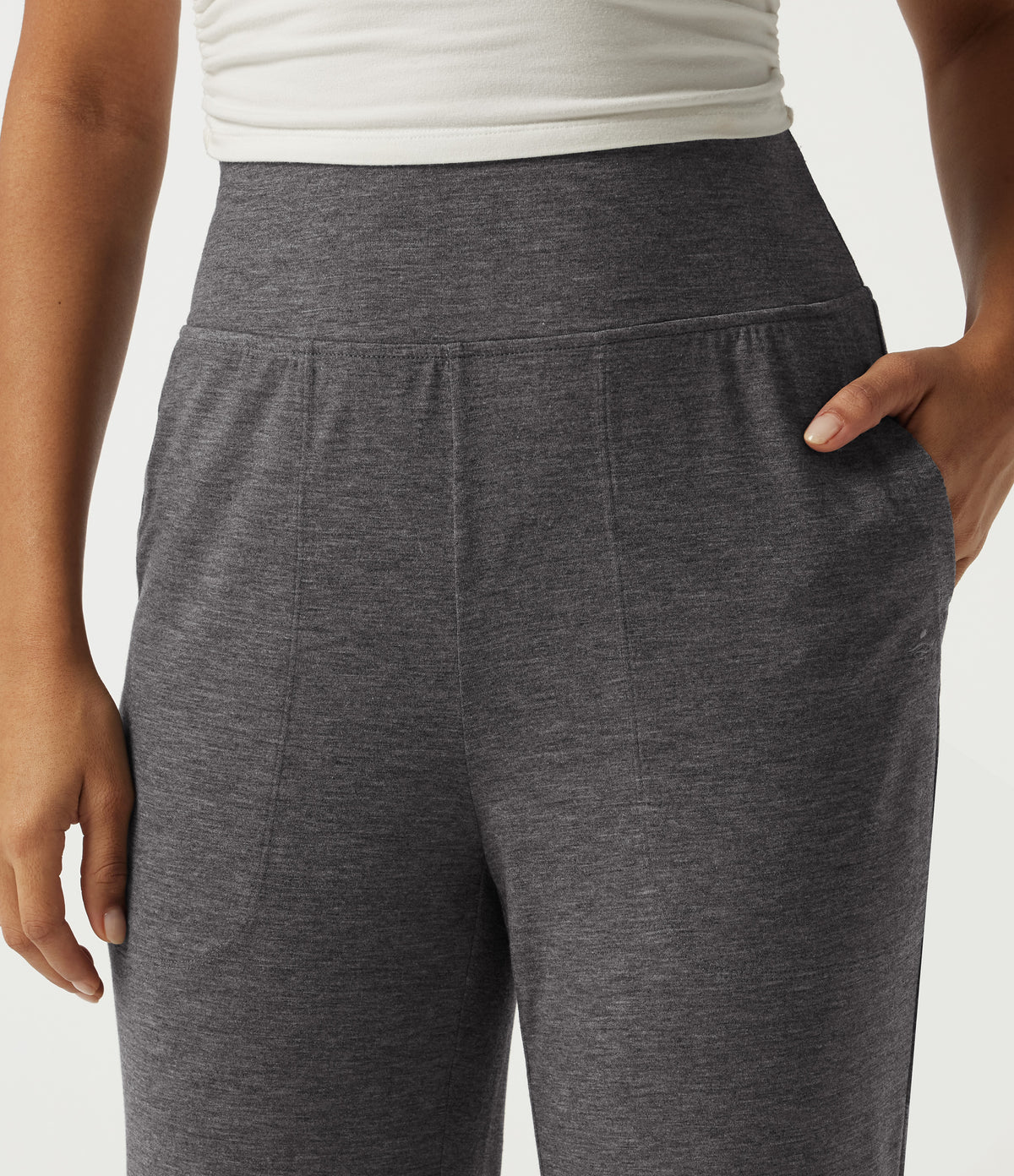 High Waisted Tummy Control Casual Joggers with Pockets — Darl Gray Floral Yarn — view 4