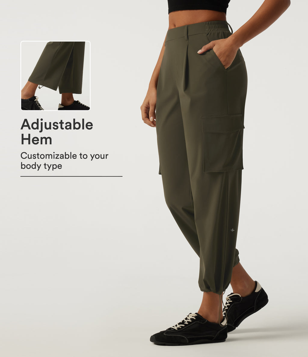 Mid Rise Quick Dry Wrinkle Recovery Tapered Running Cargo Trousers with Pockets — Forest Night — view 1