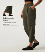 Mid Rise Quick Dry Wrinkle Recovery Tapered Running Cargo Trousers with Pockets — Forest Night — view 1