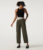 Mid Rise Quick Dry Wrinkle Recovery Tapered Running Cargo Trousers with Pockets — Forest Night — view 8