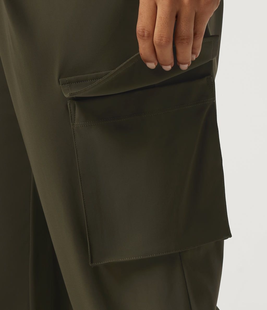 Mid Rise Quick Dry Wrinkle Recovery Tapered Running Cargo Trousers with Pockets — Forest Night — view 6