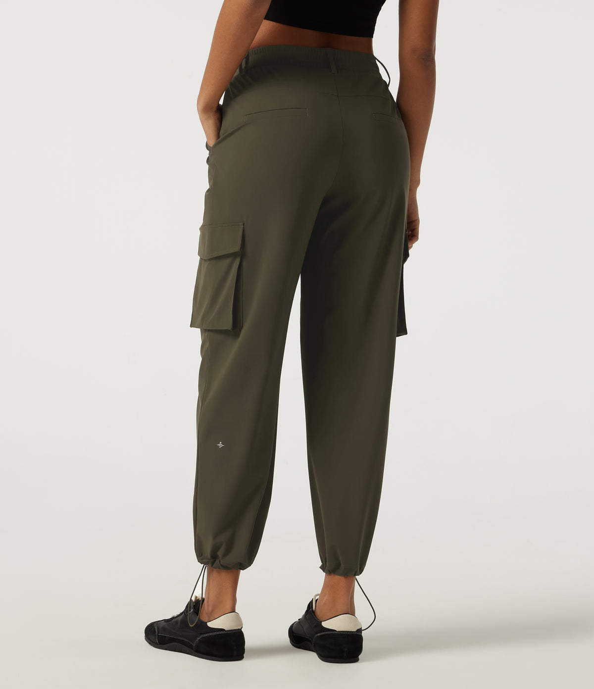 Mid Rise Quick Dry Wrinkle Recovery Tapered Running Cargo Trousers with Pockets — Forest Night — view 2