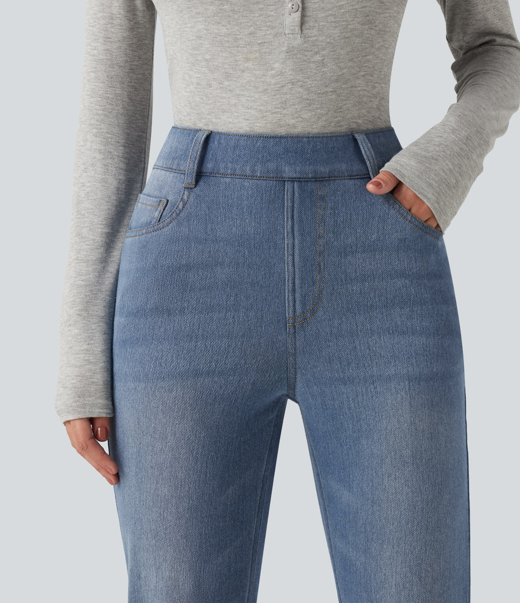 Denim Heat High Waisted Bootcut Casual Jeans with Pockets — Blue Jasper Denim — view 4