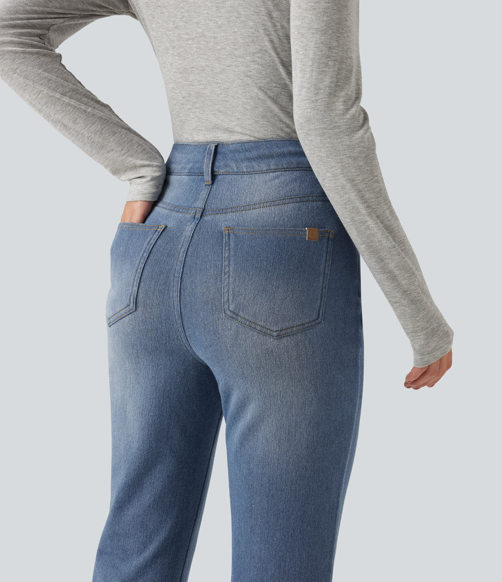 Denim Heat High Waisted Bootcut Casual Jeans with Pockets — Blue Jasper Denim — view 5