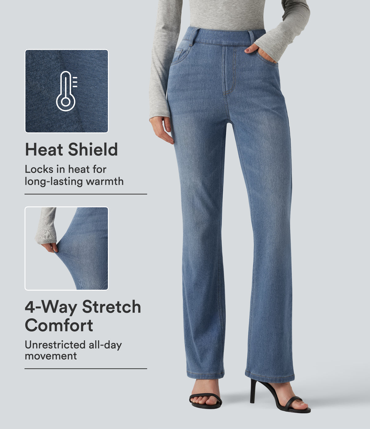 Denim Heat High Waisted Bootcut Casual Jeans with Pockets — Blue Jasper Denim — view 1