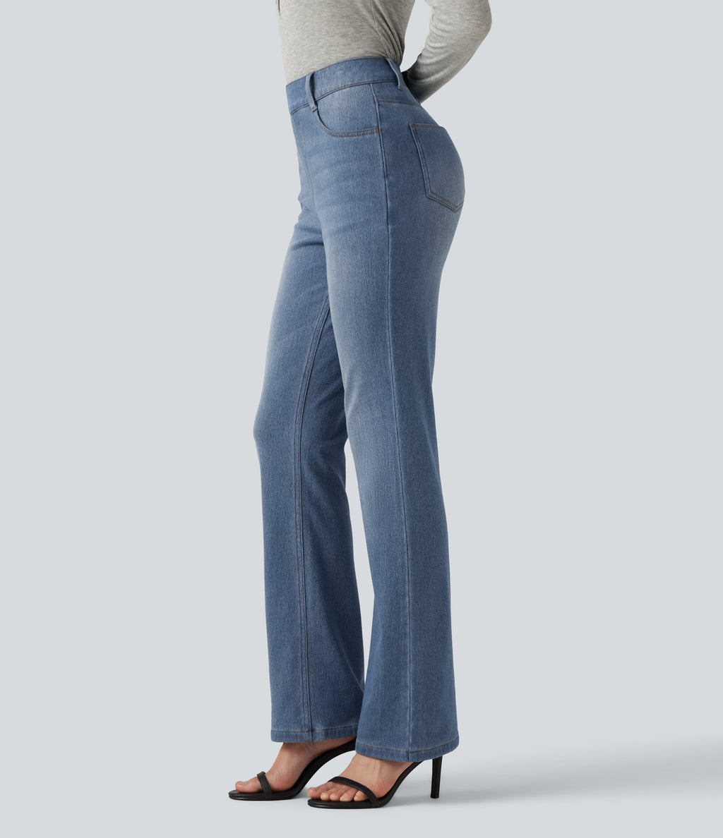 Denim Heat High Waisted Bootcut Casual Jeans with Pockets — Blue Jasper Denim — view 3