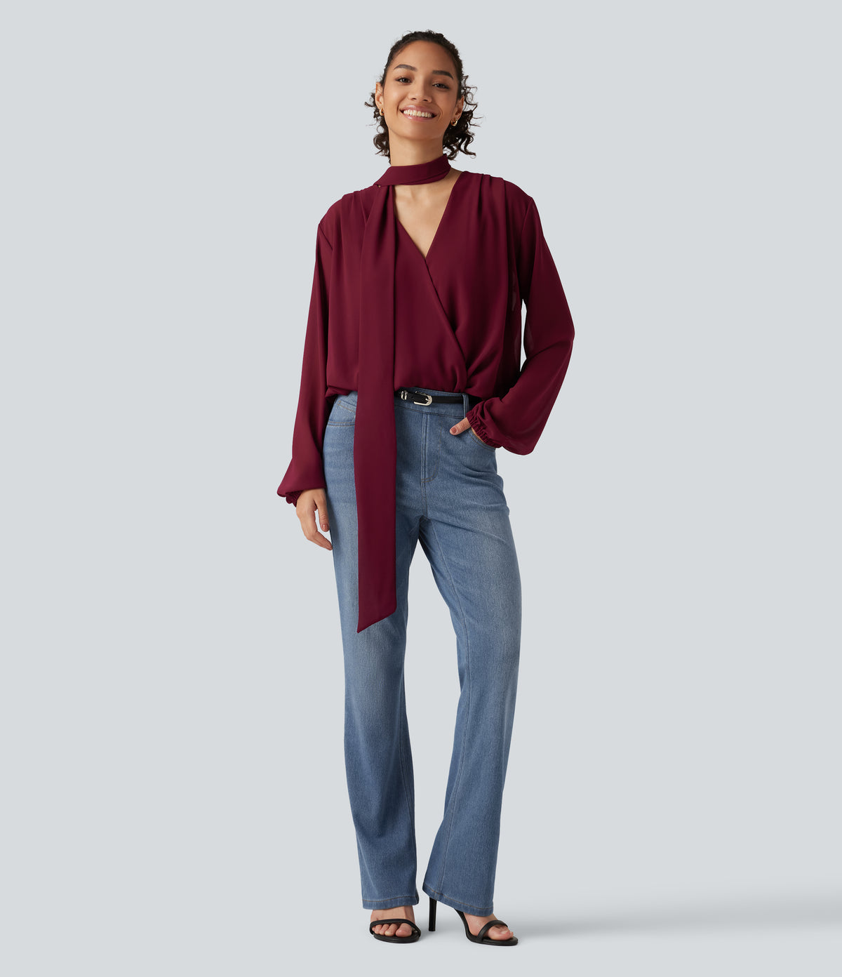 Denim Heat High Waisted Bootcut Casual Jeans with Pockets — Blue Jasper Denim — view 7