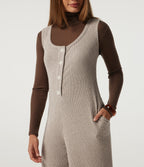Ribbed Knit U Neck Wide Leg Casual Jumpsuit with Pockets — Smoked Olive — view 5
