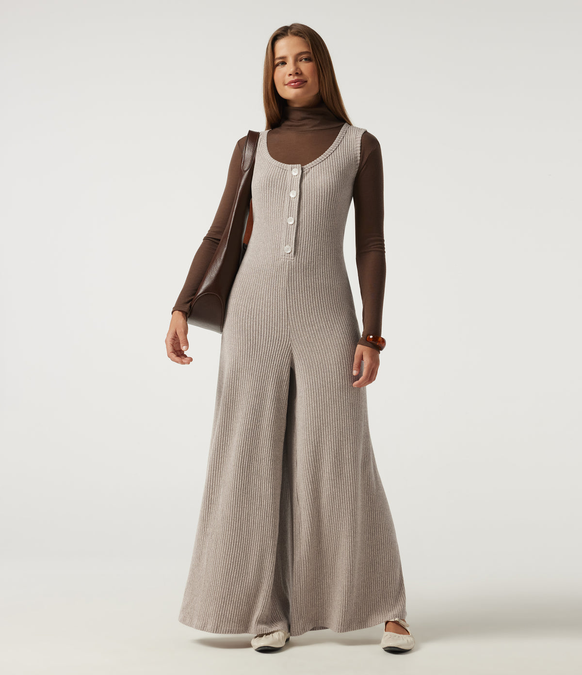 Ribbed Knit U Neck Wide Leg Casual Jumpsuit with Pockets — Smoked Olive — view 6