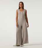 Ribbed Knit U Neck Wide Leg Casual Jumpsuit with Pockets — Smoked Olive — view 4