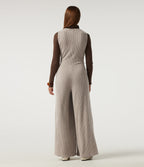 Ribbed Knit U Neck Wide Leg Casual Jumpsuit with Pockets — Smoked Olive — view 2
