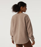 Round Neck Long Sleeve Casual Sherpa Top with Pockets — Moonlight — view 2