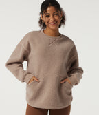 Round Neck Long Sleeve Casual Sherpa Top with Pockets — Moonlight — view 1