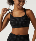U Neck Polka Dot Crossover Yoga Tank Top with Built-in Bra — Retro Micro Dot — view 4