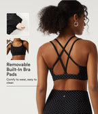 U Neck Polka Dot Crossover Yoga Tank Top with Built-in Bra — Retro Micro Dot — view 1