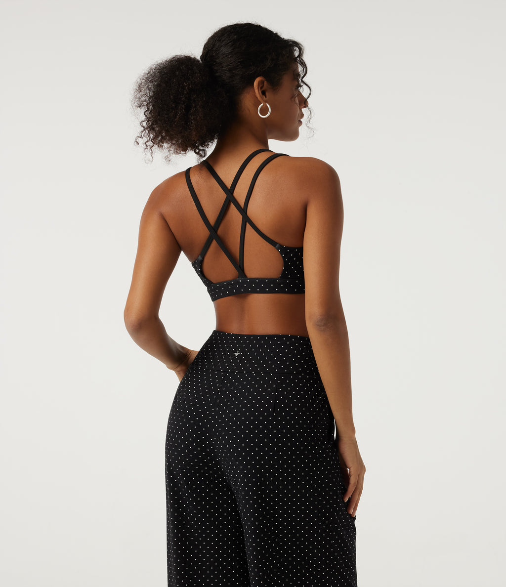U Neck Polka Dot Crossover Yoga Tank Top with Built-in Bra — Retro Micro Dot — view 5