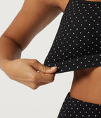 U Neck Polka Dot Crossover Yoga Tank Top with Built-in Bra — Retro Micro Dot — view 6